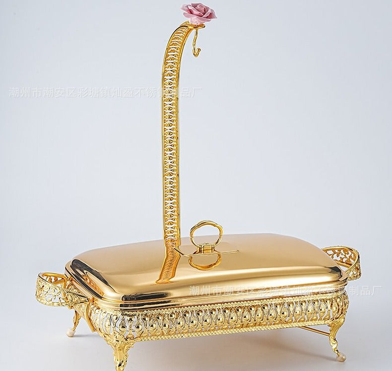 hotel Restaurant Buffet Server Catering Chaffing Luxury Gold Stainless Steel Chafer Chafing Dish Buffet Set Food Warmer 1.5L-3L