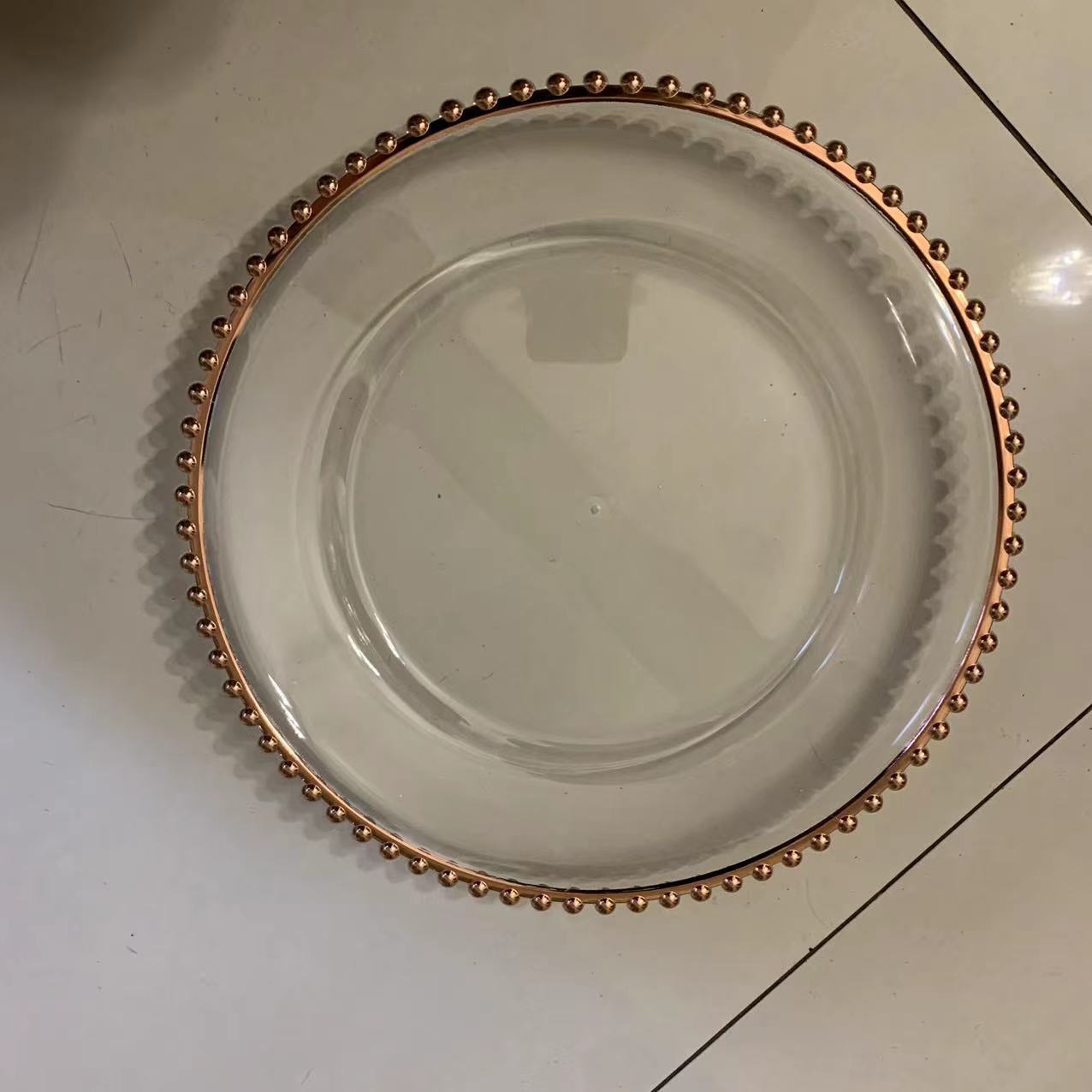 13inch Round plastic Rim Charger Plates Gold Round Reef plastic Charger Plates for Dinner,Wedding,Party,Event Decoration.