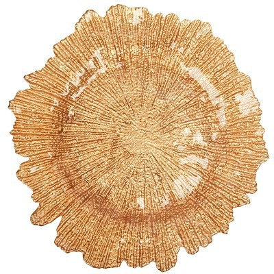 Uniquelina vente en gros de 13 pouces assiettes de chargeur à bord doré en verre rond assiettes de chargeur en verre d'or de récif rond en or pour le dîner, le mariage, la fête, la décoration d'événements.
