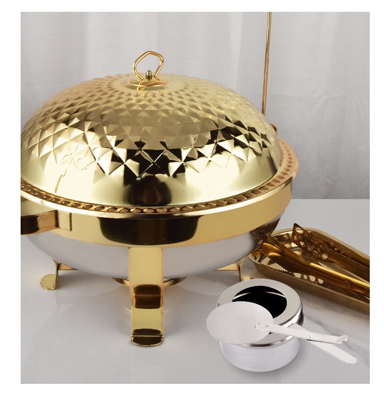 Hôtel Restaurant Buffet serveur restauration frottement luxe or acier inoxydable chafer réchaud Buffet ensemble chauffe-plats 9L