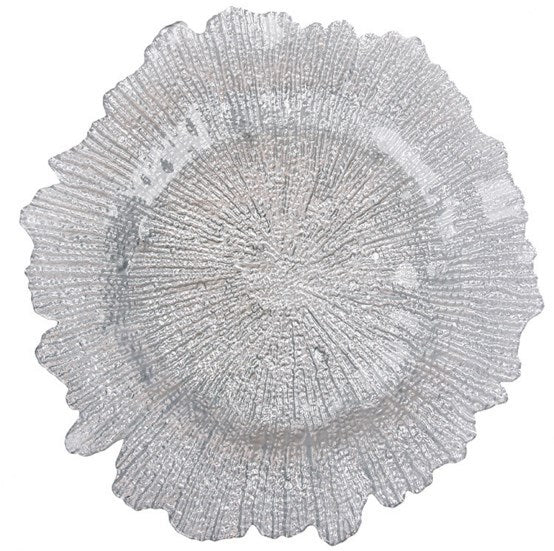 Uniquelina vente en gros de 13 pouces assiettes de chargeur à bord doré en verre rond assiettes de chargeur en verre d'or de récif rond en or pour le dîner, le mariage, la fête, la décoration d'événements.