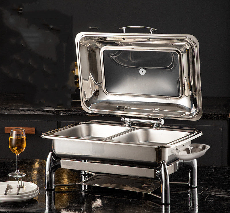 Uniquelina Gold Glass Roll Top Food Warmer Alcohol Stove Chafing Dishes Buffet Food Pan Chafer Buffet Set otel Restaurant Buffet Server