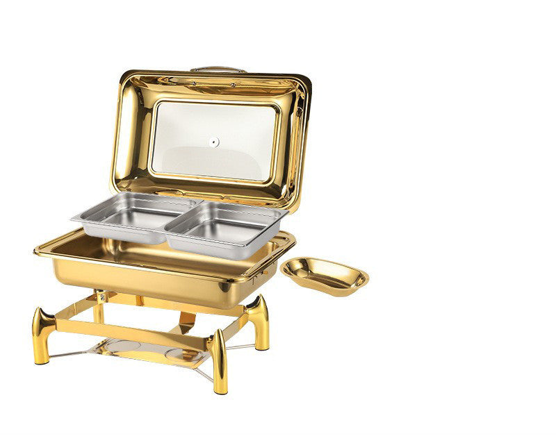 Uniquelina Gold Glass Roll Top Food Warmer Alcohol Stove Chafing Dishes Buffet Food Pan Chafer Buffet Set otel Restaurant Buffet Server