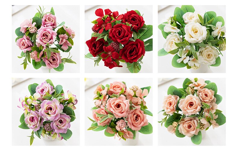 Rose Artificial Flower7 branches rose Fake Flower for Wedding Decoration Flowers Home Garden Decor