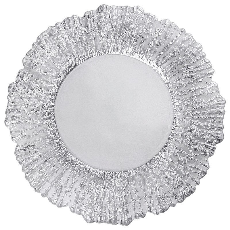 Uniquelina vente en gros de 13 pouces assiettes de chargeur à bord doré en verre rond assiettes de chargeur en verre d'or de récif rond en or pour le dîner, le mariage, la fête, la décoration d'événements.