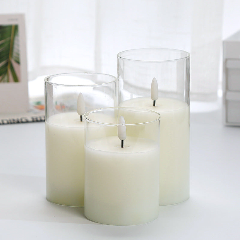 Bougies piliers sans flamme ivoire, fonctionnant à piles avec télécommande et minuterie, bougies électriques clignotantes à LED en plexiglas avec flamme 3D, lot de trois (D : 7,6 x H : 10,2 cm, 12,7 cm, 15,2 cm)