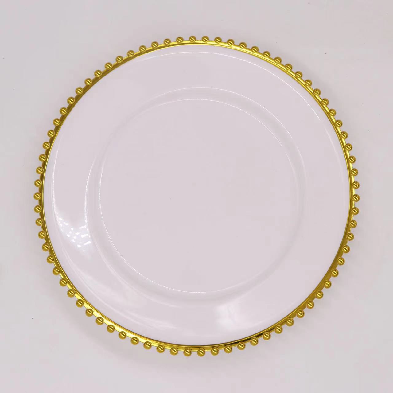 13inch Round plastic Rim Charger Plates Gold Round Reef plastic Charger Plates for Dinner,Wedding,Party,Event Decoration.