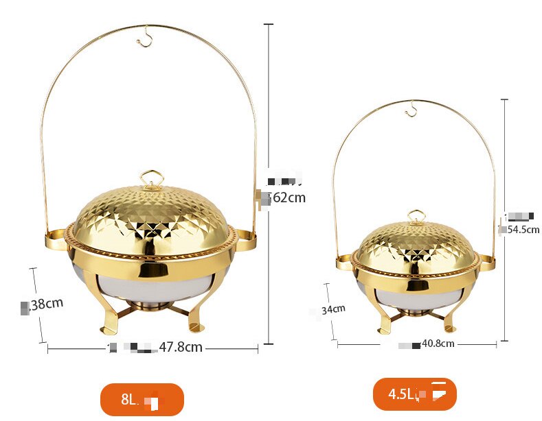 Hôtel Restaurant Buffet serveur restauration frottement luxe or acier inoxydable chafer réchaud Buffet ensemble chauffe-plats 9L