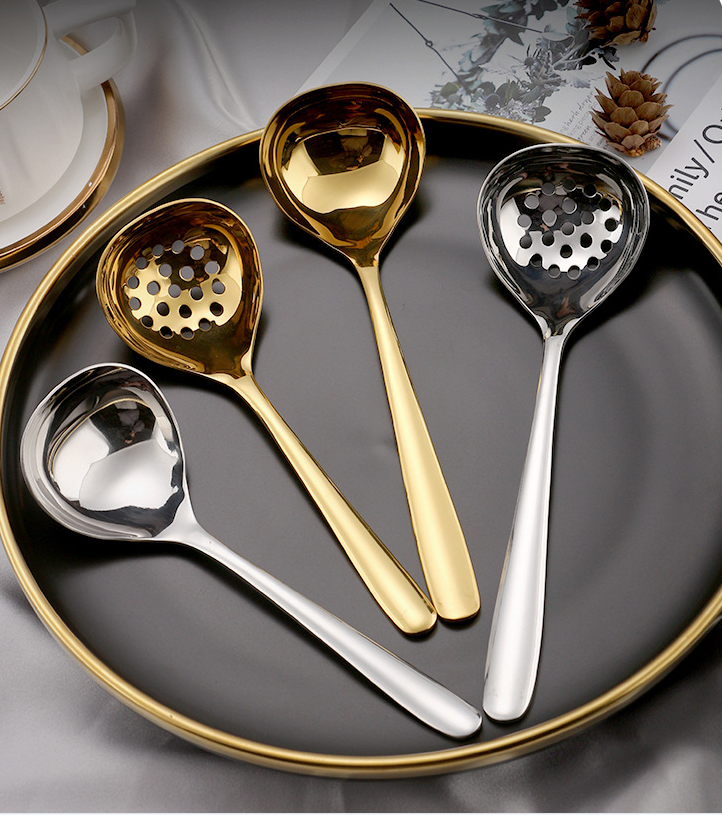 Korean Long Handle Deepen Soup Spoon Colander Stainless Steel Buffet Serving Tableware Home Tablespoons Cooking Utensils