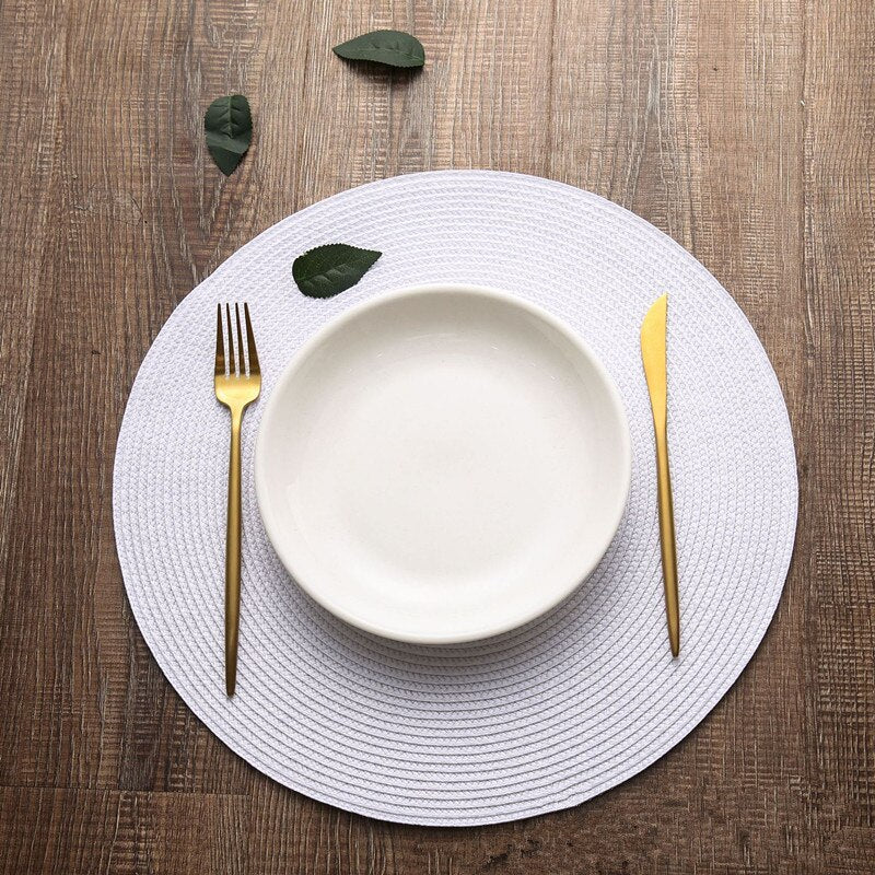 Uniquelina Table Mat Round Woven Placemats PP Waterproof Dining Non-Slip Napkin Disc Bowl Pads Drink Cup Coasters Kitchen Decoration