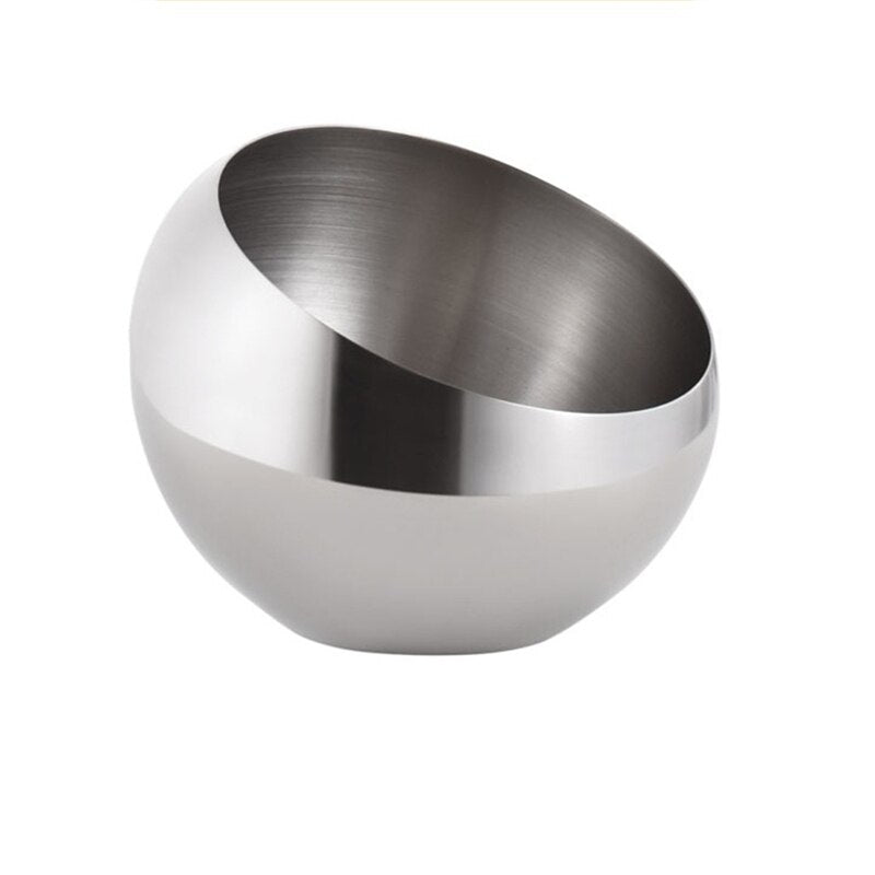 Bol à Sauce incliné en acier inoxydable avec couvercle, pot chaud pour Buffet, pot d'assaisonnement, récipient pour salade de fruits, bols sphériques, vaisselle de service