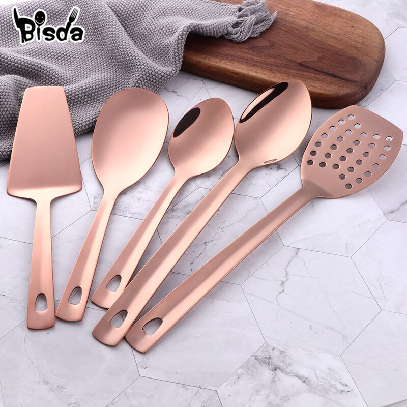 Ustensiles de cuisine en acier inoxydable, outil de cuisine en or, ensembles de service longs, cuillère cuillère fourchette tourneuse louche pelle à gâteau 4/12 pièces