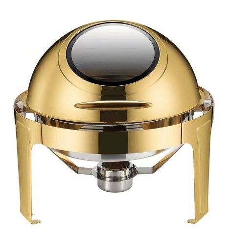 Uniquelina Gold Glass Roll Top Food Warmer Alcohol Stove Chafing Dishes Buffet Food Pan Chafer Buffet Set otel Restaurant Buffet Server