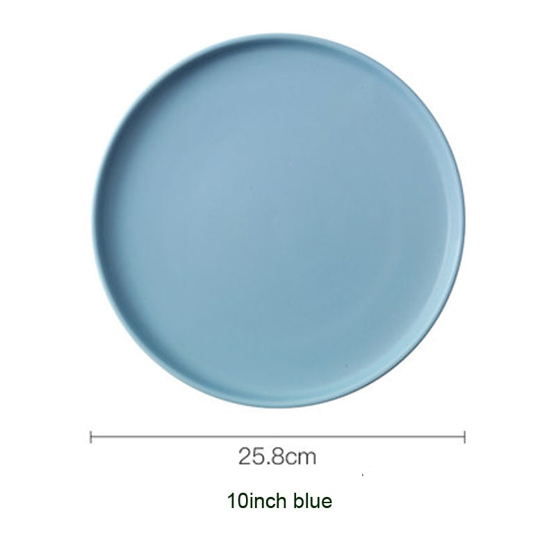 Round Solid Dinner Plates Matte Ceramic Flat Steak Trays Beef Spaghetti Dishware Tableware Dessert Salad Kitchen Tablewears