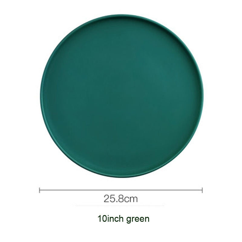Round Solid Dinner Plates Matte Ceramic Flat Steak Trays Beef Spaghetti Dishware Tableware Dessert Salad Kitchen Tablewears