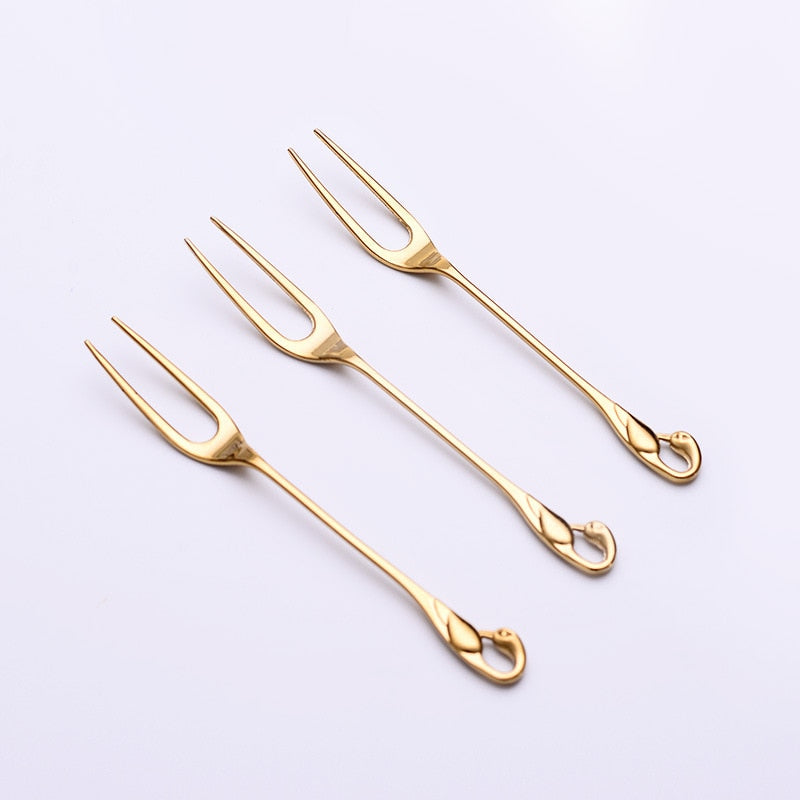 Stainless Steel Creative Dinnerware Set Decorative Swan Base Holder with 6 Spoons for Coffee Fruit Dessert Stirring Mixing