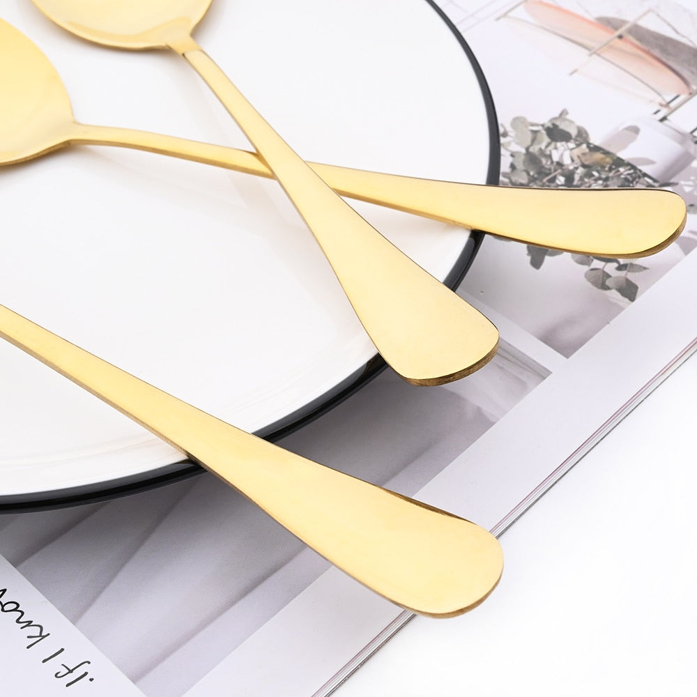 5Pcs Gold Dinnerware Set Stainless Steel Cutlery Serving Utensils Buffet Catering Serving Colander Spoons Fork Silverware Set