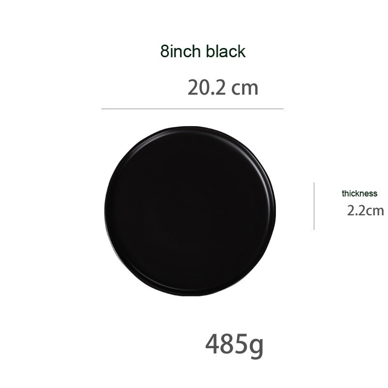 Round Solid Dinner Plates Matte Ceramic Flat Steak Trays Beef Spaghetti Dishware Tableware Dessert Salad Kitchen Tablewears