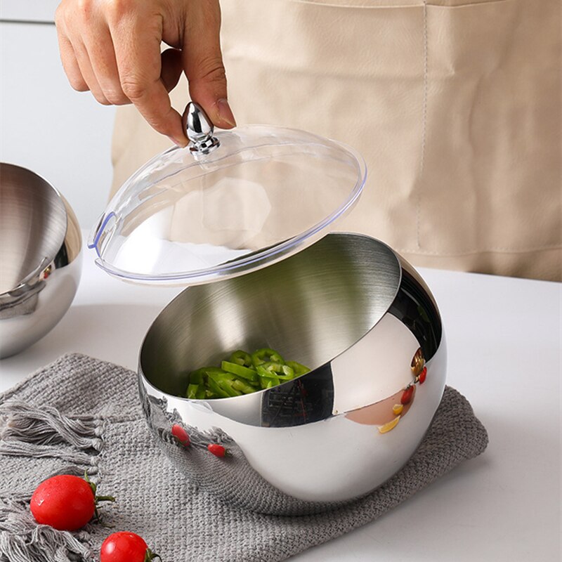 Bol à Sauce incliné en acier inoxydable avec couvercle, pot chaud pour Buffet, pot d'assaisonnement, récipient pour salade de fruits, bols sphériques, vaisselle de service