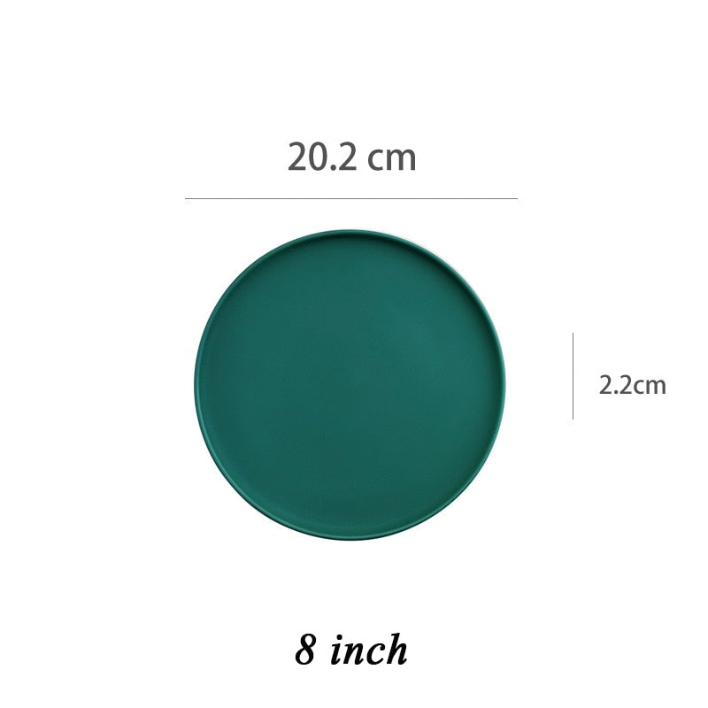 Round Solid Dinner Plates Matte Ceramic Flat Steak Trays Beef Spaghetti Dishware Tableware Dessert Salad Kitchen Tablewears