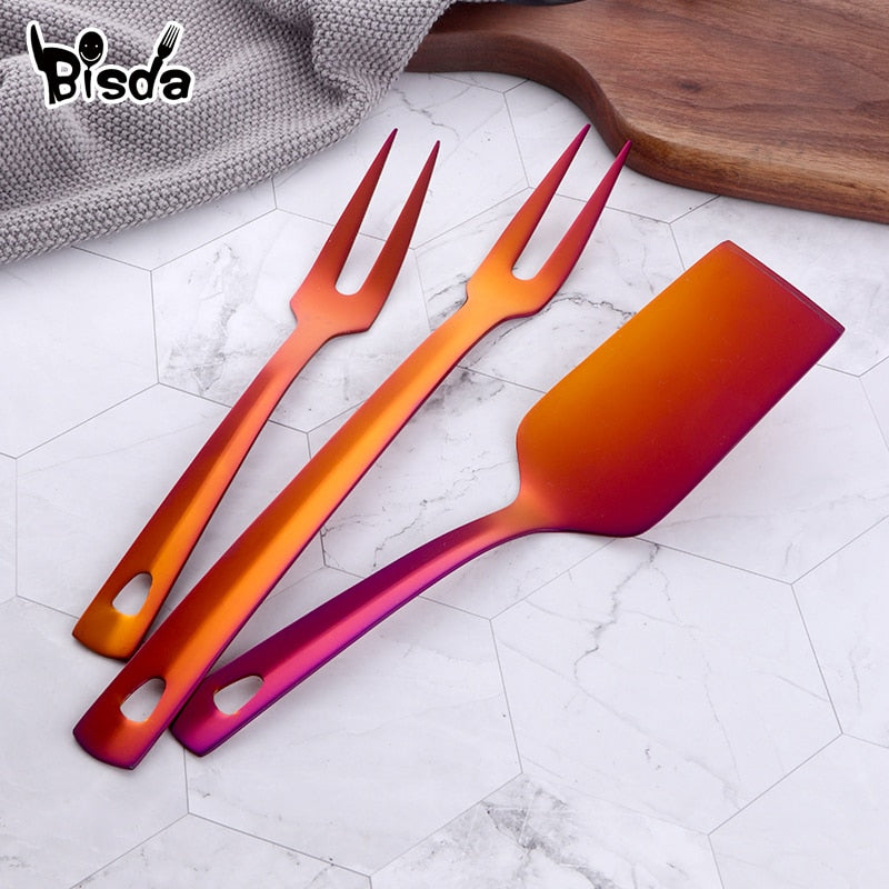 Ustensiles de cuisine en acier inoxydable, outil de cuisine en or, ensembles de service longs, cuillère cuillère fourchette tourneuse louche pelle à gâteau 4/12 pièces