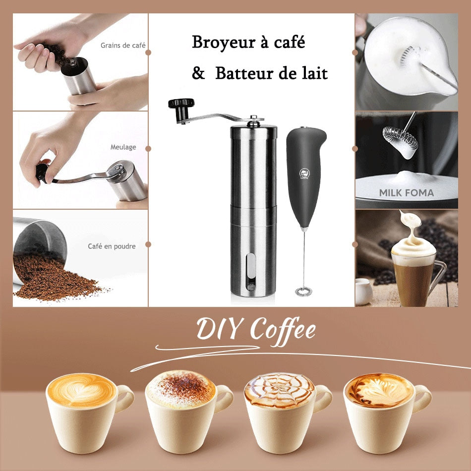 Intoki za Kawa Grinder Mini Mini Stainless Steel Intoki Zakozwe na Kawa Ibishyimbo Byasya Mill Foamer Igikoni Igikoresho cya Kawa Ibikoresho