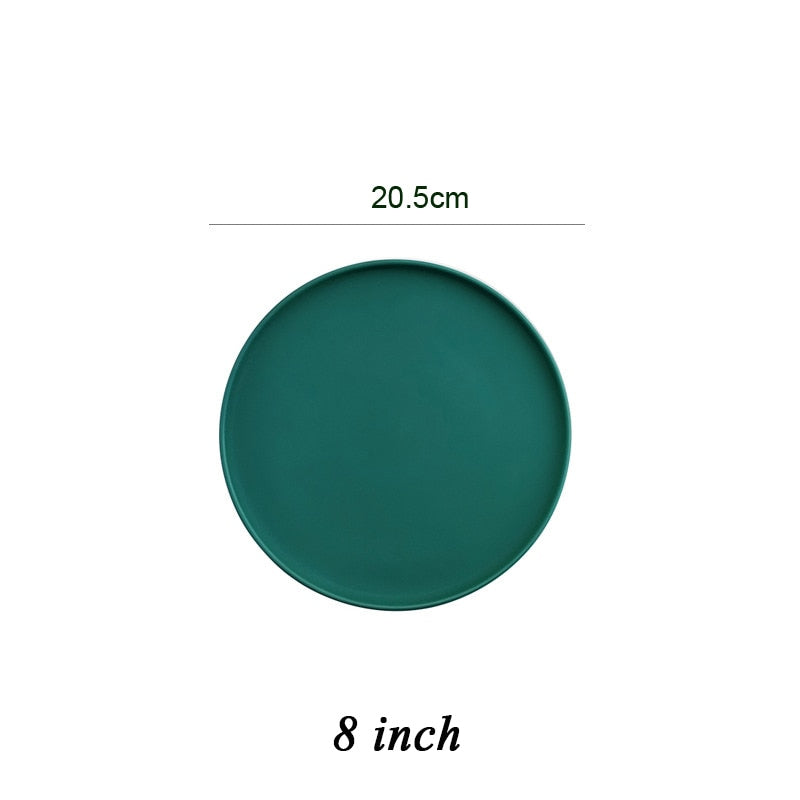 Round Solid Dinner Plates Matte Ceramic Flat Steak Trays Beef Spaghetti Dishware Tableware Dessert Salad Kitchen Tablewears