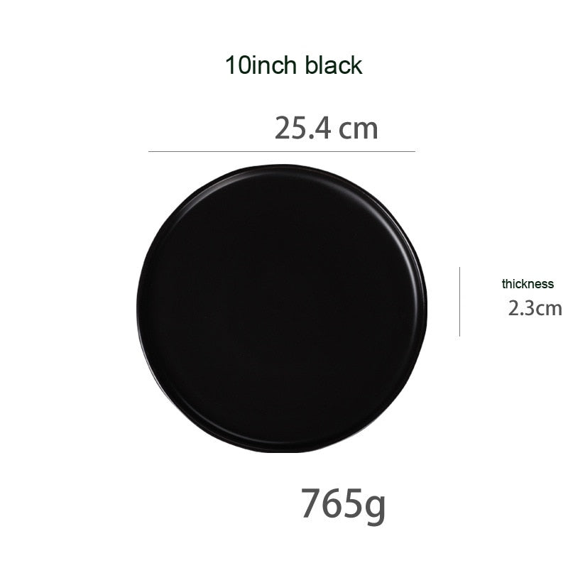 Round Solid Dinner Plates Matte Ceramic Flat Steak Trays Beef Spaghetti Dishware Tableware Dessert Salad Kitchen Tablewears
