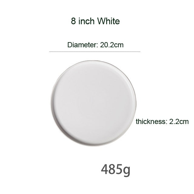 Round Solid Dinner Plates Matte Ceramic Flat Steak Trays Beef Spaghetti Dishware Tableware Dessert Salad Kitchen Tablewears