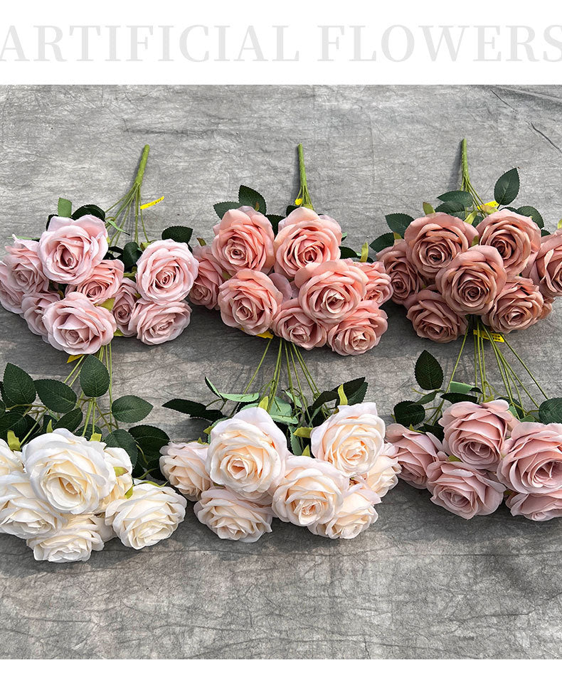 Uniquelina Artificial Rose and Flower Bouquets 9 Bunches Fake Summer Flowers Outdoor Greenery Decor for Wedding Home Office-Orange