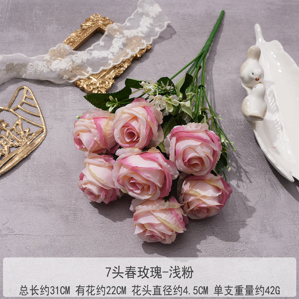 Uniquelina Artificial 7 heads Roses Fake Red Rose Silk Flowers with Stem Floral Gift for Wedding Arrangement Party Home Decor