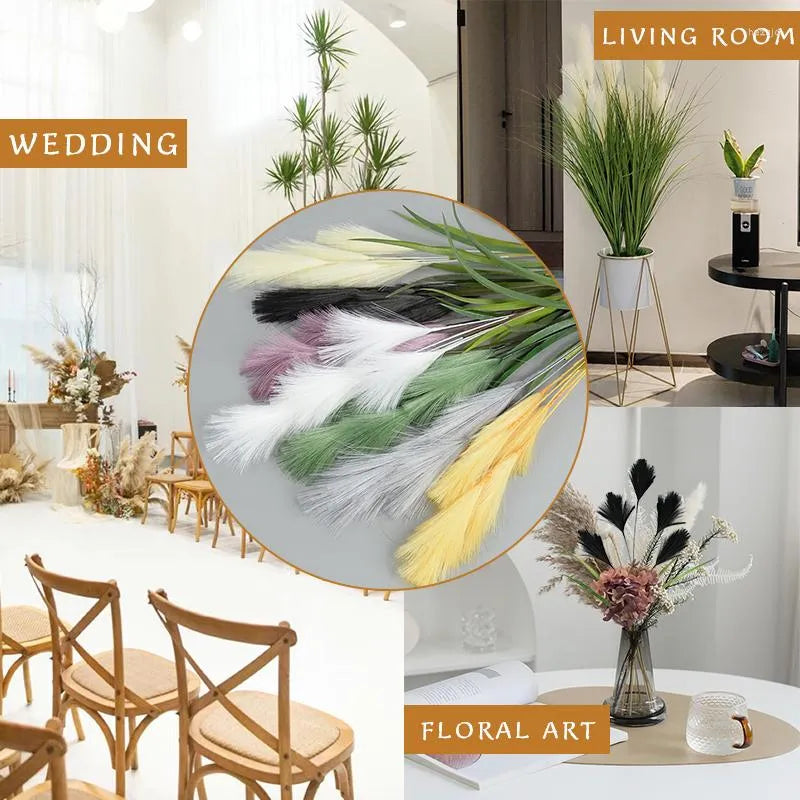 Uniquelina Decorative Flowers Artificial Pampas Grass Bouquet Home Decor Fake Flower Garden Plant Accessories Reed For Wedding Party Decoration