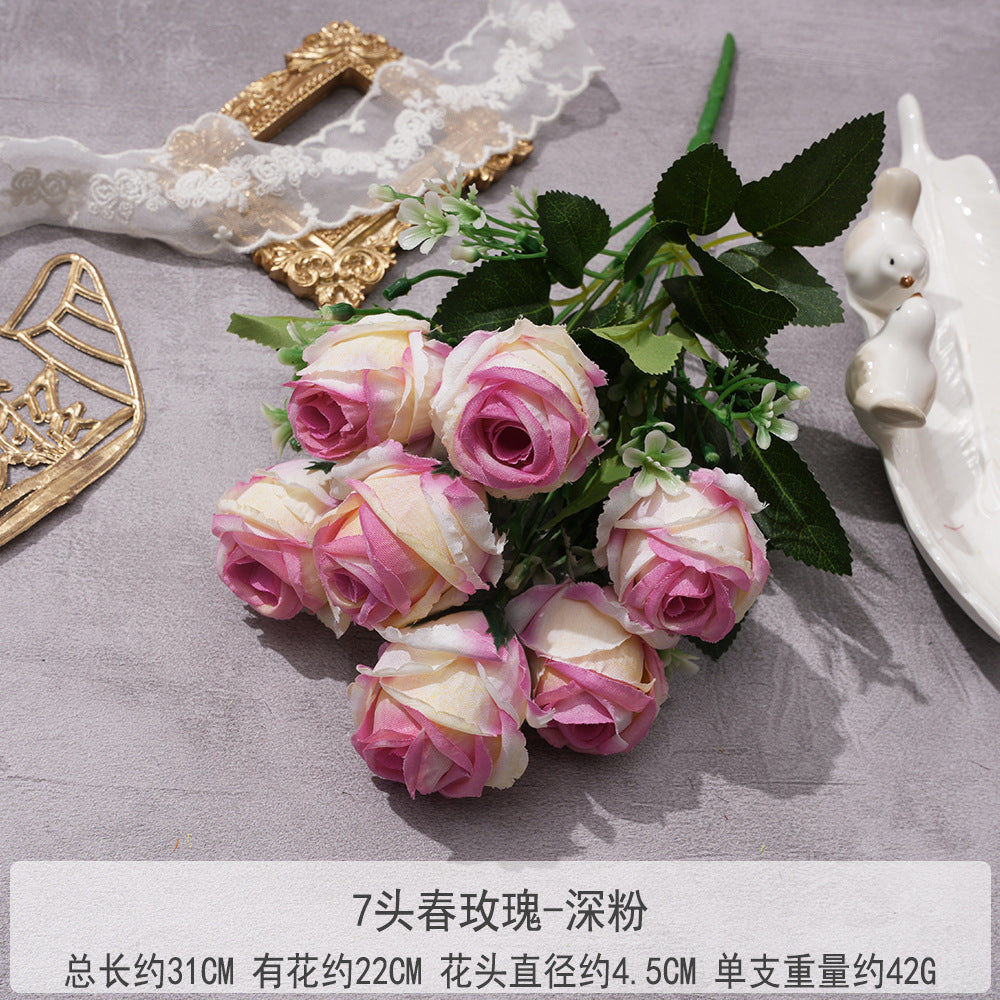 Uniquelina Artificial 7 heads Roses Fake Red Rose Silk Flowers with Stem Floral Gift for Wedding Arrangement Party Home Decor