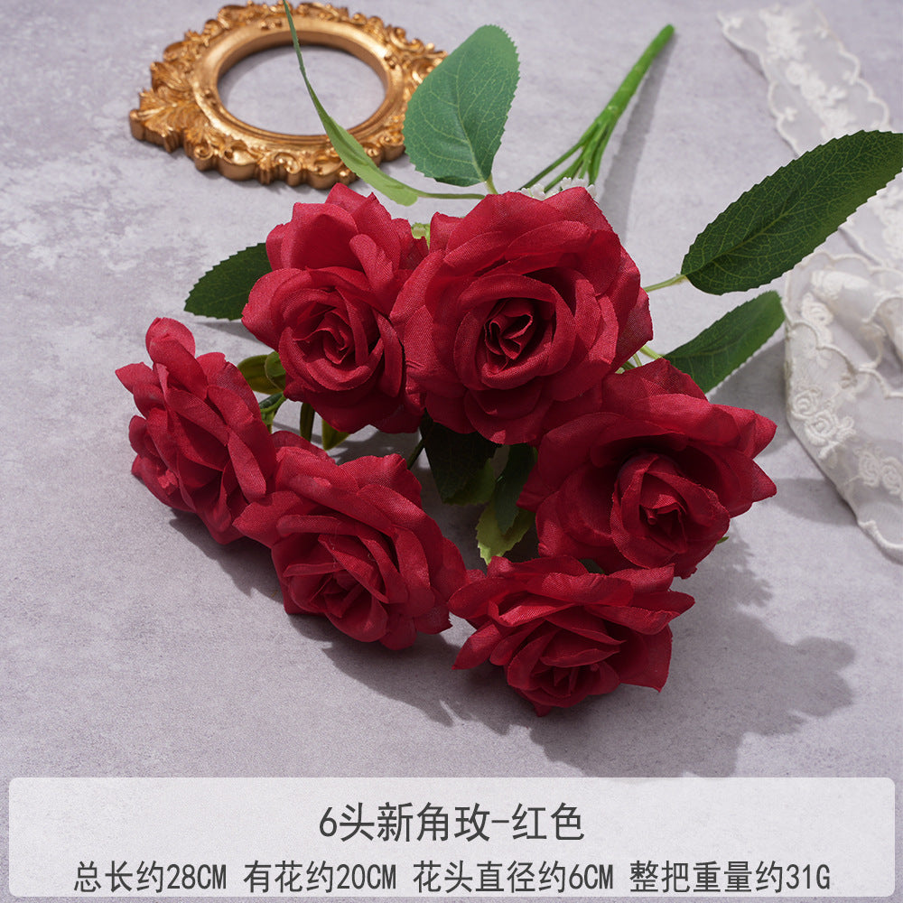 Uniquelina – roses artificielles à 6 têtes, fausses roses rouges en soie avec tige, cadeau Floral pour arrangement de mariage, décoration de maison, fête