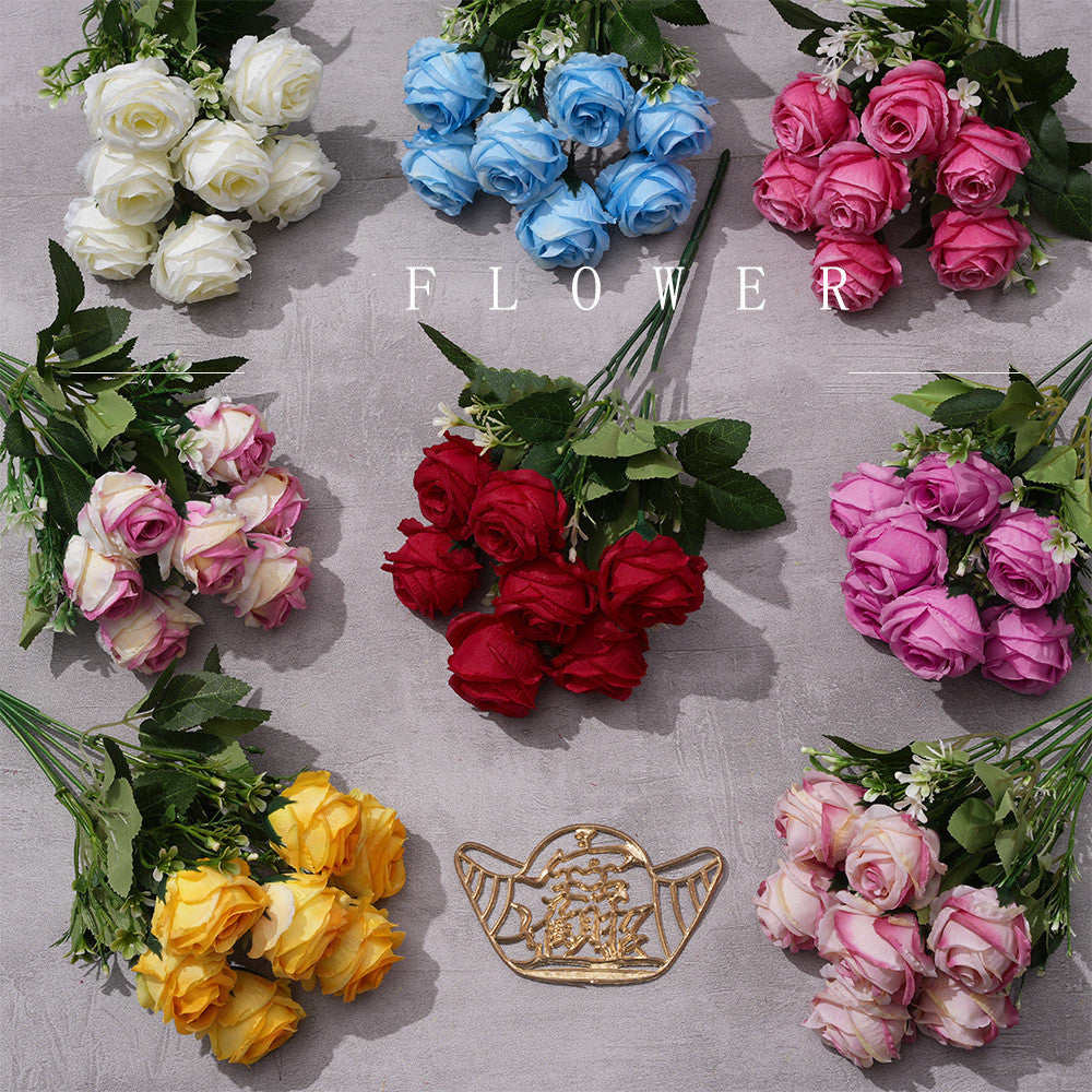 Uniquelina Artificial 7 heads Roses Fake Red Rose Silk Flowers with Stem Floral Gift for Wedding Arrangement Party Home Decor