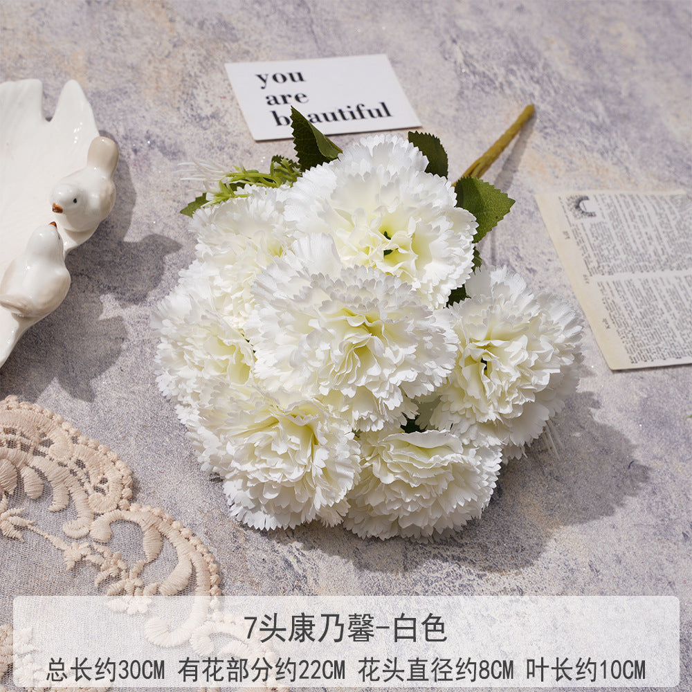 Uniquelina Artificial 7 heads dianthus caryophyllus Roses Fake Red Rose Silk Flowers with Stem Floral Gift for Wedding Arrangement Party Home Decordianthus