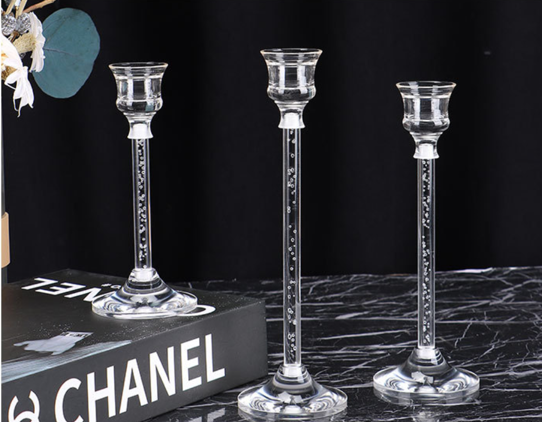 Uniquelina Transparent acrylic Candle Holders Set of 3 for Taper Candles, Decorative Candlestick Holder for Wedding, Dinning, Party, Fits 3/4 inch Thick Candle&Led Candles (White)