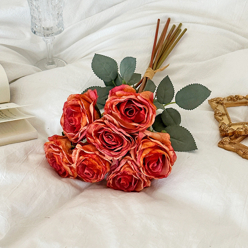 Uniquelina Indabyo Yubukorikori Muburabyo bwa Roza Indabyo Impimbano Indabyo Zihimbano hamwe na Ceramics Vase Imitako kumeza Urugo Ibiro Byubukwe