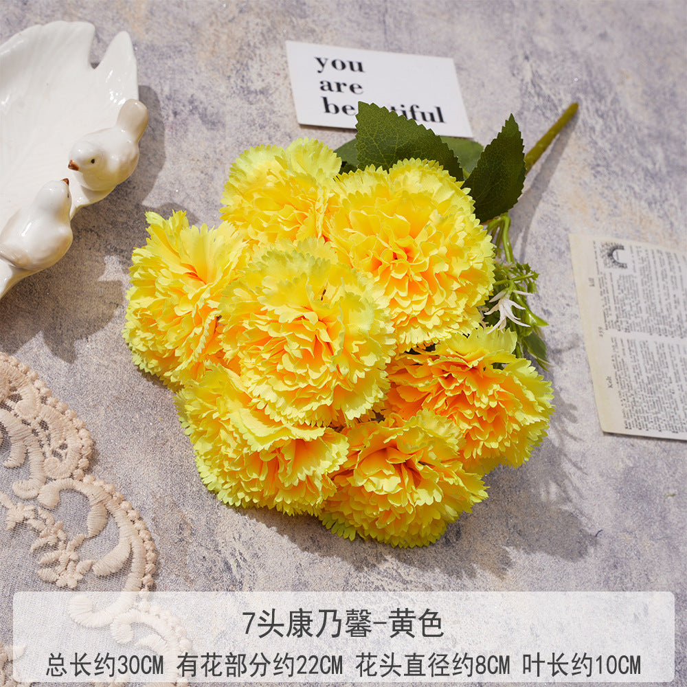 Uniquelina Artificial 7 heads dianthus caryophyllus Roses Fake Red Rose Silk Flowers with Stem Floral Gift for Wedding Arrangement Party Home Decordianthus