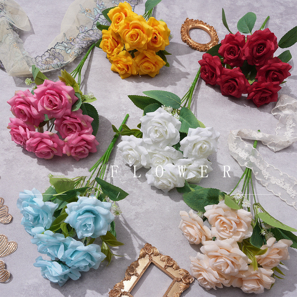 Uniquelina – roses artificielles à 6 têtes, fausses roses rouges en soie avec tige, cadeau Floral pour arrangement de mariage, décoration de maison, fête