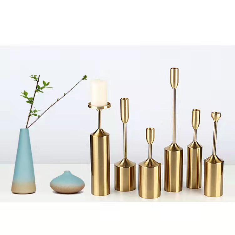 Uniquelina Pack 6 Brass Gold Metal Taper Candlesticks Candleholder Vintage Mid-Century Modern Candlestick Home Cabin Lodge Table Mantel Wedding Centerpiece Candle Holders (Brass Golden, Pack of 2 Medium 9")