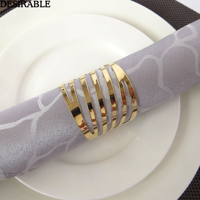 12Pcs/Set Metal Napkin Rings Hotel Banquet Dinner Table Decoration Supplies Party Tableware Serviette Holder Gold Napkin Buckle