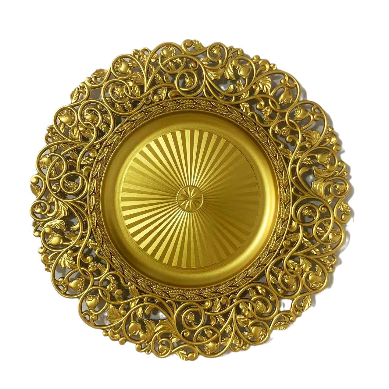 uniquelina Wholesale Baroque Metallic Charger Plates, Bulk French Style Decor, Ornate Charger Plates, Rustic Farm Table Decor (4, Gold)