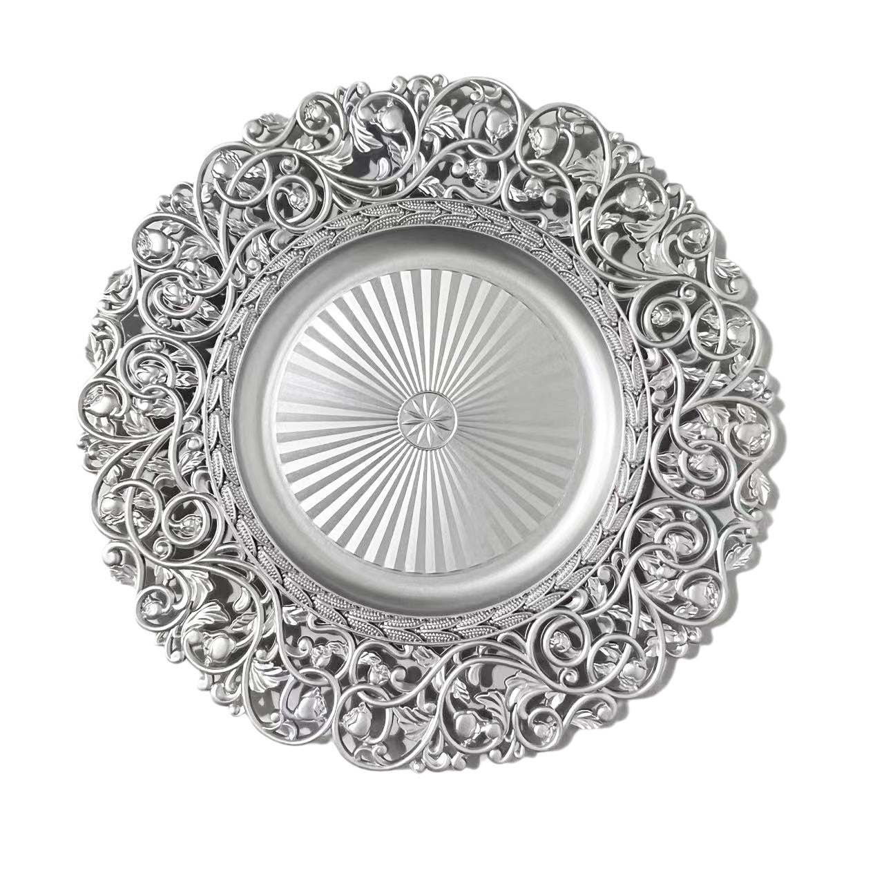 uniquelina Wholesale Baroque Metallic Charger Plates, Bulk French Style Decor, Ornate Charger Plates, Rustic Farm Table Decor (4, Gold)