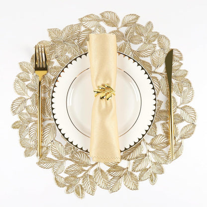 Round Gold Placemats Set of 12 Metallic Leaf Pressed Vinyl Table Dining Mats Waterproof Decorations Placemats for Gathering Housewarming Activities