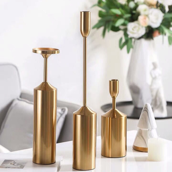 Uniquelina Pack 6 Brass Gold Metal Taper Candlesticks Candleholder Vintage Mid-Century Modern Candlestick Home Cabin Lodge Table Mantel Wedding Centerpiece Candle Holders (Brass Golden, Pack of 2 Medium 9")