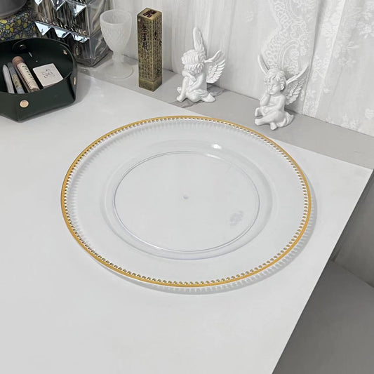 Uniquelina 13-Inch Charger Plates , Clear Gold Textured Rim, for Elegant Dining - Ideal for Weddings and Formal Events