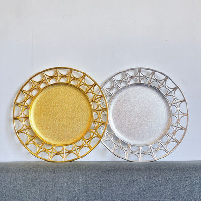 Uniquelina 13-Inch Charger Plates , Gold Textured Rim, for Elegant Dining - Ideal for Weddings and Formal Events