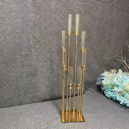 Uniquelina Intwaro 10 Zirebire Candelabra Icyuma cya buji Inkoni Ifata Zahabu Walkway Candelabra Kubusharire bwameza yubukwe