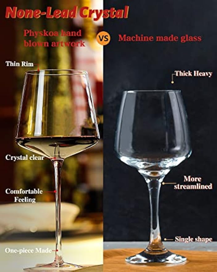 Wine glasses Crystal Square wine glasses with flat bottom,Big wine glasses for full-bodied wine gifts for Wedding,Bridal Shower 500ml-855ml